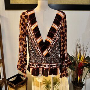 NWT Free People Womens Rosalie Faux Wrap Peplum Long Sleeve Blouse Top $78 Small